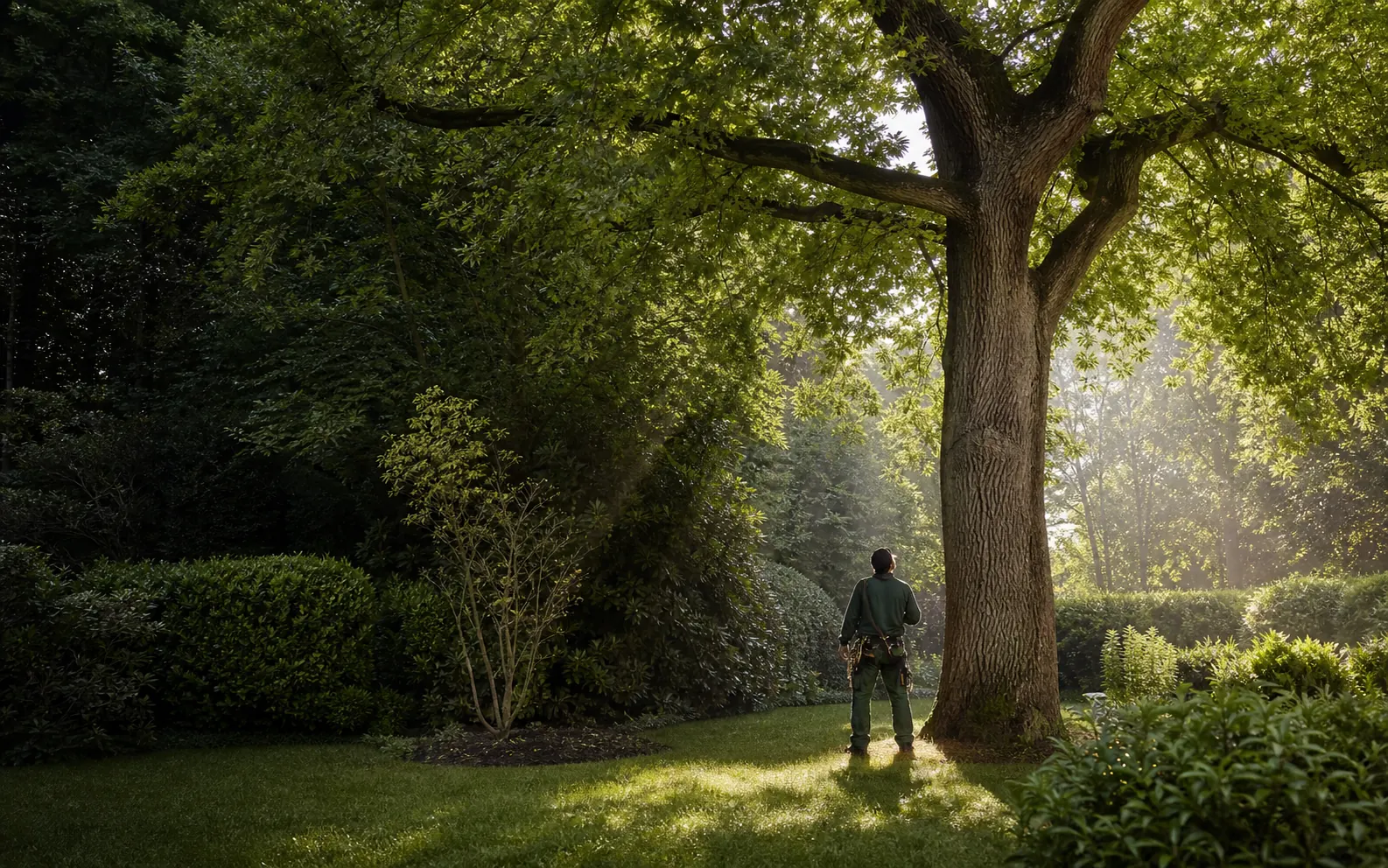 Großer Baum in einem gepflegten Garten